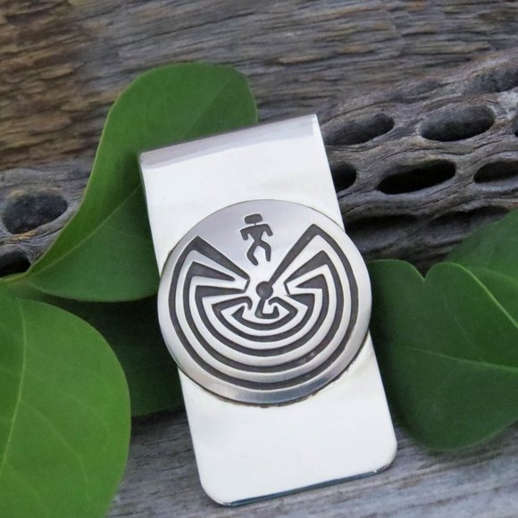 Native American Navajo Man in the Maze Sterling Silver Handmade Money Clip - Picture 2 of 9